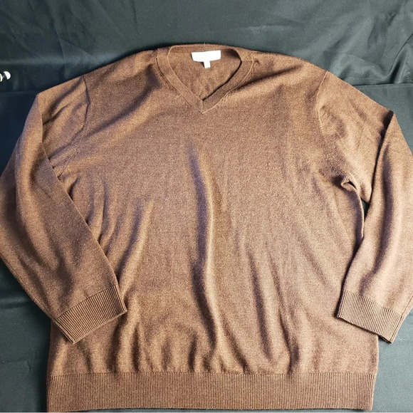 Turnbury V-Neck‎ Extra Fine Merino Wool Brown Long Sleeve Sweater Men’s XL - Picture 1 of 5